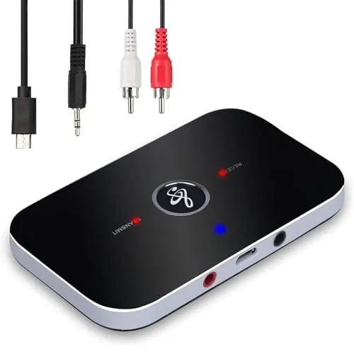 Bluetooth Transmitter Empfänger,2-in-1 Bluetooth Audio Adapter Lossless-Level HiFi Receiver mit RCA Cinch Aux 3.5mm R/L Kabel für Auto, TV, Fernseher, Kopfhörer, Stereoanlage