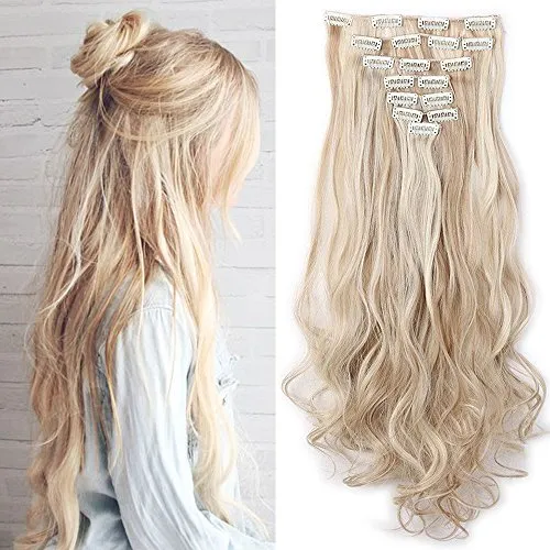 Elailite Clip in Extensions wie Echthaar günstig Haarteile 8 Tresssen 18 Clips für komplette Haarverlängerung Gewellt Haarextensions 24