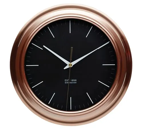 KitchenCraft Wanduhr, kupferfarbene Küchenuhr, Kunststoff, schwarzes Zifferblatt, weiße Markierungen, in Geschenkbox, 25.5 cm