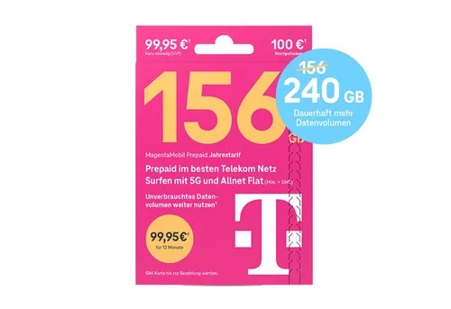 MagentaMobil Prepaid Jahrestarif (10. Gen.) Simkarte - Prepaid SIM-Karte mit 100 € Startguthaben, ideal für flexibles Telefonieren und Surfen. Genießen Sie die Netzqualität der Telekom in Deutschland.