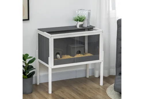 PawHut Kleintierkäfig aus Holz für Zwerghamster - Käfige mit 2 Hütten und Zubehör, ideal für artgerechte Haltung und großzügigen Lebensraum für Ihre kleinen Nager.