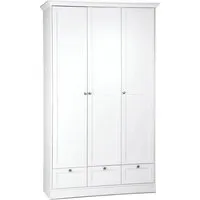 Homestyle4u 2200 Kleiderschrank Weiß 120cm – Platzwunder im Landhausstil - Drehtürenschrank mit 3 Schubkästen und 5 höhenverstellbaren Fächern für optimale Aufbewahrung. Ideal für Schlafzimmer, Jugendzimmer oder Flur, elegantes Design in mattem Weiß.