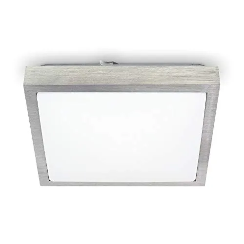 Kwazar Luminaire - Deckenleuchte Flach - Deckenlampe E27 - Quadratisch, Max. 30W, 230V, Schutzklasse IP20 - Lampe Decke für Flur, Treppenhaus, Wohnzimmer, Küche, Schlafzimmer - SAMI Grau