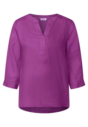 Cecil Damen B345359 Bluse, Magenta Lacquer, M - Damenbluse mit geschlitztem Ausschnitt und 3/4-Ärmeln, aus leichter Leinenqualität für einen lässigen Look, ideal für warme Tage.