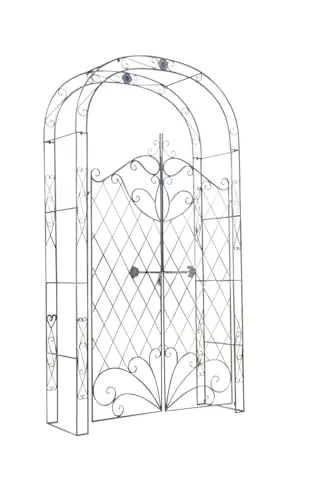 CLP Eisen Rosenbogen Melissa mit Tor - Eleganter Rankbogen im Landhaus-Stil - Rosenbögen, handgefertigt aus stabilem Eisen mit einem wunderschönen Design. Ideal für Kletterpflanzen und als Blickfang im Garten. In verschiedenen Farben erhältlich.