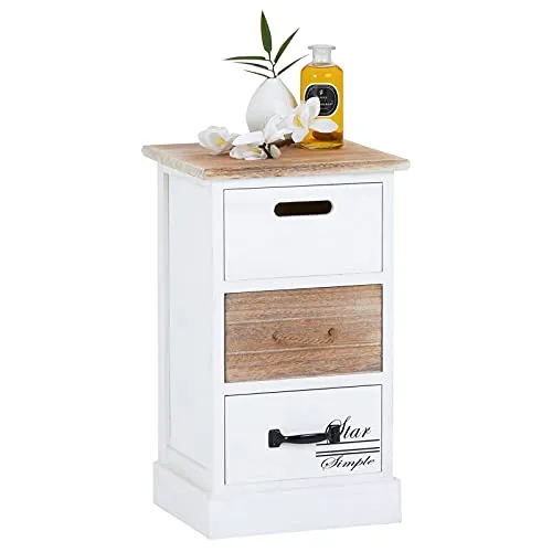 CARO-Möbel Kommode SALVA - Vintage Nachtkommode mit 3 Schubladen - Kommode im Vintage Stil aus Paulownia-Holz, ideal für kleine Räume mit nur 29 cm Breite und 27 cm Tiefe.