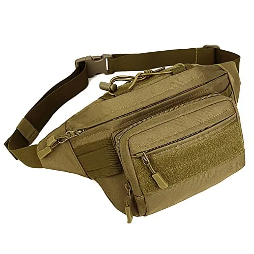 Huntvp Taktische Gürteltasche Sport Hüfttasche Molle Bauchtasche Wasserabweisend mit Reißverschluss für Outdoor Laufen Reise Wandern Radfahren Camping, Braun-M
