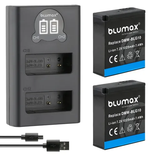 2x Akku + LCD Lader für Panasonic DMW-BLG10 DMW-BLG10E DC-GX9 DMC-GX7 - Hochwertige Li-Ion Akkus mit 1025 mAh für zuverlässige Energieversorgung Ihrer Panasonic Kamera. Ideal für lange Fotosessions und schnelle Ladezeiten.
