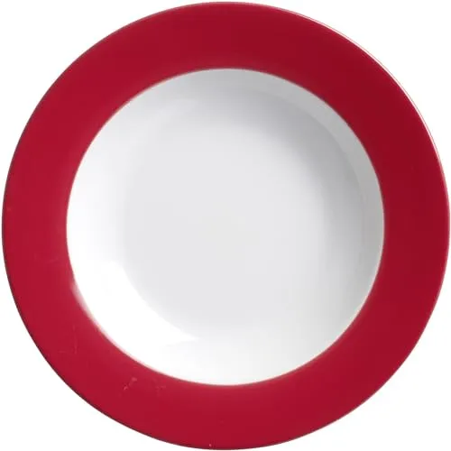 Ritzenhoff & Breker Doppio Suppenteller, 1 Stück, Teller tief mit farbigem Rand, Essteller, Porzellan, Rot, Ø 22 cm, 515602