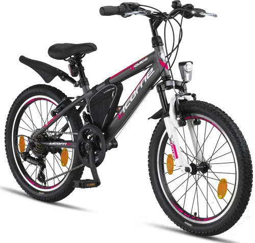 Licorne Bike Premium Mountainbike - Anthrazit/Rosa in 20, 24, 26 Zoll - Mountainbike für alle Altersgruppen, ideal für Abenteuer und Alltag, robust und stvzo-konform, maximales Gesamtgewicht 95 kg.
