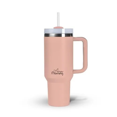 ANY MORNING Thermobecher XL – 1200 ml Edelstahl, Lachsfarben - Der ANY MORNING Thermobecher fasst 1200 ml und hält Getränke bis zu 9 Stunden heiß oder 12 Stunden kalt. Ideal für unterwegs, Büro oder Freizeit – mit praktischem 3-stufigen Deckel für flexibles Trinken!