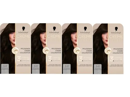 Schwarzkopf Creme Supreme Coloration 3-0 Natürliches Schwarz-Braun (4x182 ml), dauerhafte Haarfarbe mit Serum und Haar-Maske schützt vor sichtbaren Haarschäden, für 100% Grauabdeckung