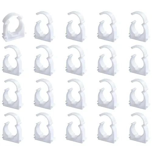 RHQFDM 20 Stücke Kunststoffe Schlauchklemmen Weiß 25mm Kunststoffe Rohrschelle U-Förmig Wasserleitung Feste Clips PPR Wasserleitungen Klammer Für Küche,Schwimmbad,Badezimmer Rohrbefestigung