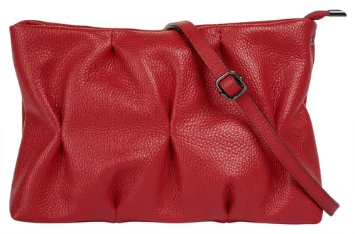 Umhängetasche CLUTY, Damen, rot aus echtem Leder - Handtaschen aus 100% Rindleder, Made in Italy. Die seidig-glänzende Umhängetasche im Knautsch-Look bietet Platz für alles Wichtige und kann als Clutch oder Umhängetasche getragen werden.