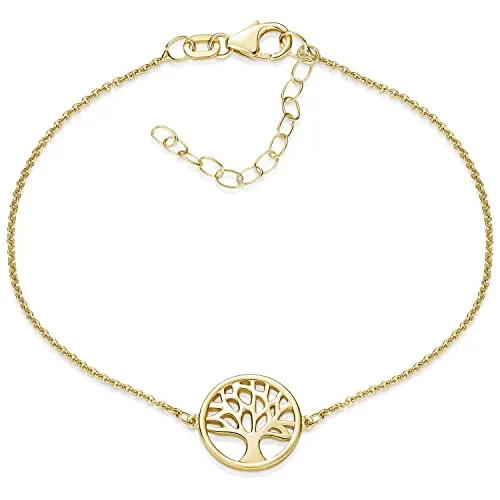 Materia Damen Armband Lebensbaum Gold - 925 Silber vergoldet - Elegantes Damen Armband mit Lebensbaum-Anhänger aus 925 Sterling Silber, ideal als Geschenk. Zarte Ankerkette mit Verlängerung für perfekten Sitz.