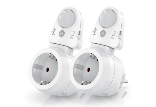 BEARWARE Steckdose mit Bewegungsmelder und Timer, 2er Set - Innovative Steckdosen mit integrierten Bewegungs- und Lichtsensoren. Ideal für automatische Beleuchtung und Sicherheit, einfach ohne Installation einsetzbar.