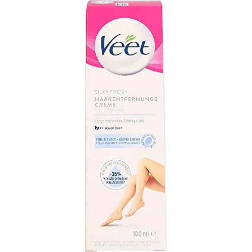 Veet Haarentfernungs-Creme Sensitive, 100 ml - Enthaarungsmittel für empfindliche Haut, sanfte Formel entfernt Haare schnell und effektiv ohne Irritationen.