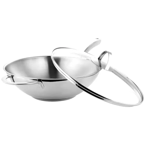 GRÄWE Wokpfanne 28 cm mit Glasdeckel - Pfanne für vielseitige Kochmöglichkeiten, ideal für Wok-Gerichte. Spülmaschinen- und induktionstauglich, aus hochwertigem Edelstahl für besten Geschmack.