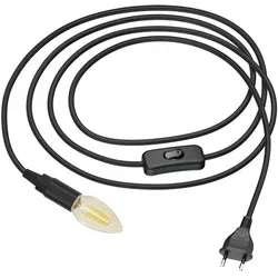 ledscom.de Textilkabel LEHA mit Stecker und Schalter schwarz 3 m inkl. E14 LED Lampe 4,1W 458lm, extra-warmweiß