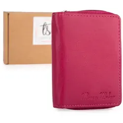 Rosa Brieftasche Geldbörse Damen Klein Geldbeutel Frauen Echtes Leder mit Münzfach Zipper Kartenhalter mit RFID Blocker - Rosa