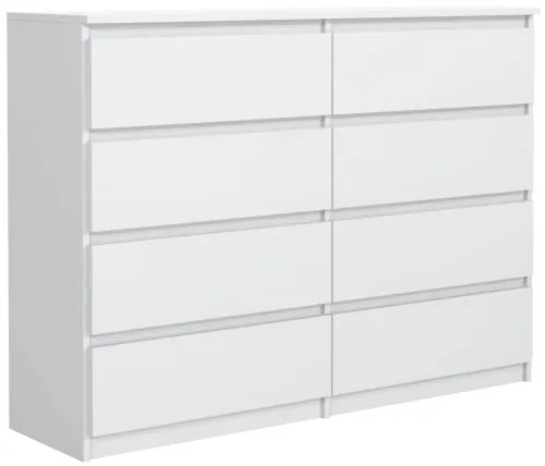 meble masztalerz Kommode 120 cm Breit - Modernes Sideboard - Schrank mit 8 Schubladen - Schubladenschrank - Kommodenschrank für Wohnzimmer, Flur, Schlafzimmer - Weiß 120x101,5x39 cm