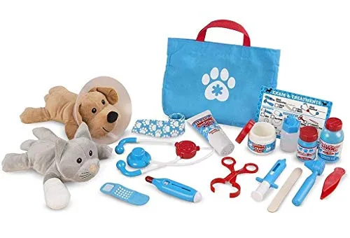 Melissa & Doug Pet Vet Play Set - Arztköfferchen für angehende Tierärzte, 24-teiliges Set mit Plüschhund und Plüschkatze, ideal für kreative Rollenspiele und mobile Hausbesuche.
