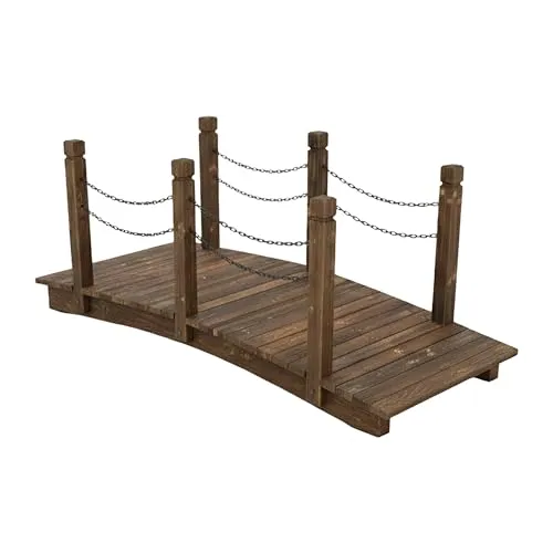relaxdays Zierbrücke Garten Brücke mit Ketten, braun|schwarz - Dekorative Gartenbrücke aus robustem Holz, ideal für den Garten oder Teichbereich. Mit stabilen Ketten und einer Breite von 150 cm bietet sie sowohl Funktionalität als auch Stil.