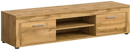 xonox.home Jam Lowboard TV-Board in Wotan Eiche - TV-Halterungen: Stylisches Lowboard mit 2 Türen und 4 Fächern, perfekte Ergänzung für Ihr Wohnzimmer, aus langlebigem und FSC-zertifiziertem Holzwerkstoff.