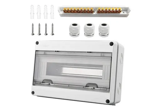 LuxusKollektion Sicherungskasten Aufputz IP65 für 15 Module - Wetterfester Sicherungskasten IP65 für 15 Module, ideal für Außenbereiche. Robustes Gehäuse aus ABS mit transparentem Fenster und flexibler Montageoption – perfekt für Garten, Hof und Feuchträume.