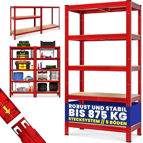 Monzana Schwerlastregal 106198 - Schwerlastregal mit 5 höhenverstellbaren Holzböden, 175 kg Fachlast pro Boden, ideal für maximale Belastung und Stabilität. Maße: 180 x 90 x 40 cm, einfach ohne Werkzeug montierbar.