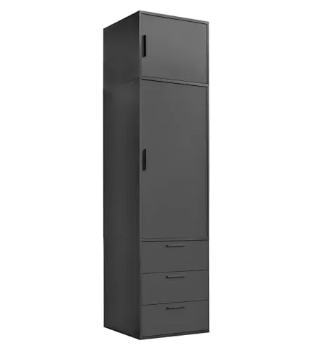mokebo Kleiderschrank Der Grenzenlose - 1-Türig mit 3 Schubladen - Drohnen, deckenhoher Schrank mit individuellem Stauraum, konfigurierbar mit Fächern und Schubladen. Made in Germany, schnelle Lieferung und einfache Montage!
