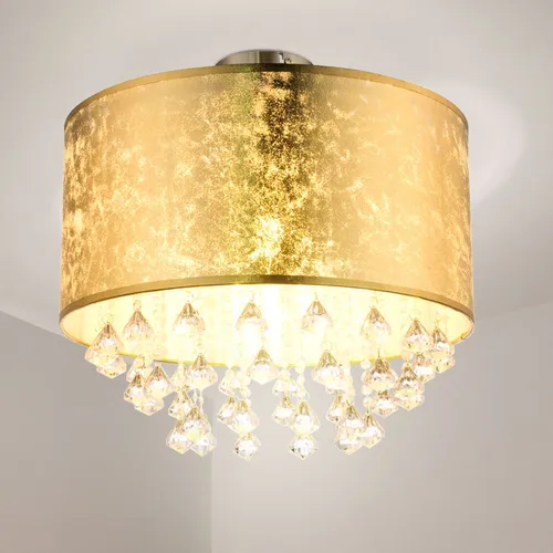 Elegante Deckenlampe mit Blattgold Kristallen - Lampen für den Wohnraum, stilvolle Deckenleuchte mit dichten Acrylkristallen, die Licht bricht und Regenbögen erzeugt. Ideal für eine edle Atmosphäre in jedem Raum.