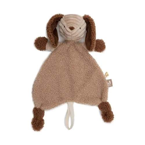 Jollein Schmusetuch Baby Hund – Diego – Biscuit/Leather Brown – Kuscheltier & Schnullertuch – Extra Weich – Schnuffeltuch Baby – Geschenke zur Geburt – 29x20 cm