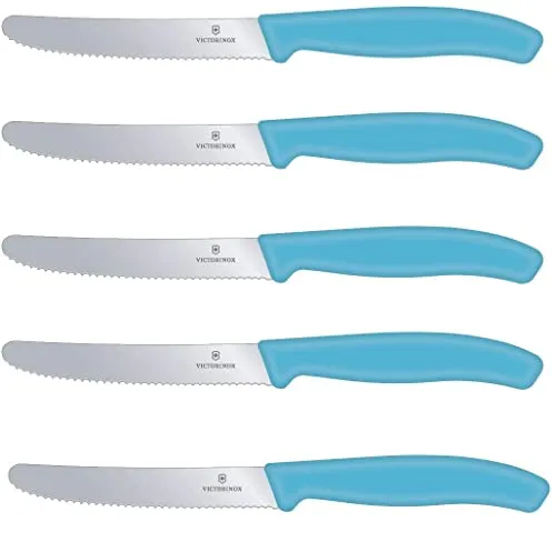 Victorinox Swiss Classic 5-teiliges Set - Küchenmesser-Set für Tomaten & Brötchen, pflegeleicht und in trendigem Karibikblau – ideal für jede Küche!