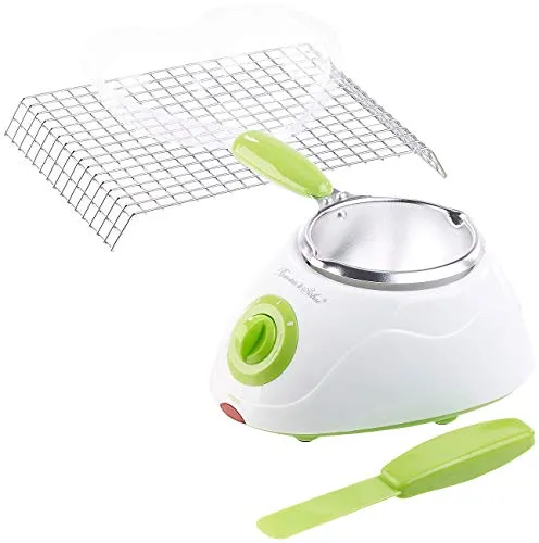 Rosenstein & Söhne Chocolatiere: Elektrische Chocolatière 32 Teile - Küchen-Set für Schokoladenliebhaber mit 45 Formen und Zubehör für kreative Pralinen. Energiesparend mit 20 Watt und hitzebeständigem Schmelztopf für bis zu 250 g Schokolade.