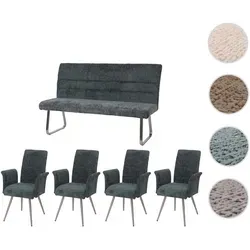 Esszimmer-Set HWC-G55, 4er-Set Stuhl mit Armlehne+Sitzbank 160cm, Edelstahl gebürstet Stoff/Textil Chenille ~ blau-grün