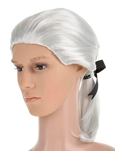 Herrenperücke weiß m. Zopf in weiß von Orlob