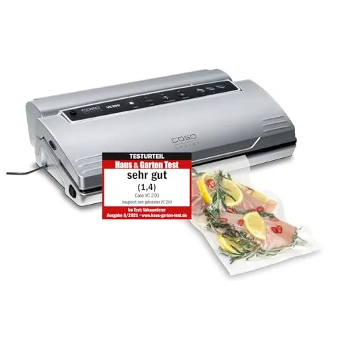 CASO VC200 Vakuumierer - Vakuumiergerät für längere Frische, bis zu 8x länger haltbar mit doppelter Schweißnaht und inkl. Folienbox und Cutter