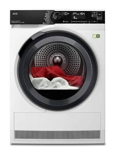 AEG Wärmepumpentrockner TR9W75790, WLAN-fähig & energieeffizient - Trockner mit 9 kg Fassungsvermögen und Energieeffizienzklasse B. Minimiert Schimmelbildung durch Kondensationseffizienzklasse A und bietet Startzeitvorwahl für flexibles Trocknen.