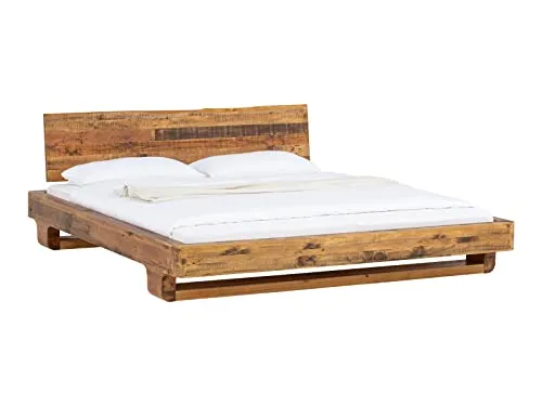 massivum Massivholzbett Sendai 180x200 - Rustikales Massivholz - Betten aus recycelter Pinie, jedes Stück ein Unikat mit rustikalen Baumkanten. Ideal für ein gemütliches Schlafzimmer, Maße: 180x200 cm.