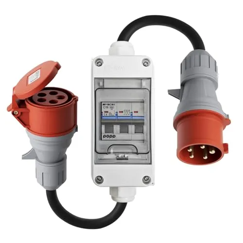 dé CEE Adapter 32A auf 16A mit Leitungsschutzschalter - CEE-Stecker Adapter für einfaches Plug-and-Play, ideal für den Einsatz bei leichtem Regen dank IP44 Schutz und hoher elektrischer Lebensdauer von 10.000 Zyklen.