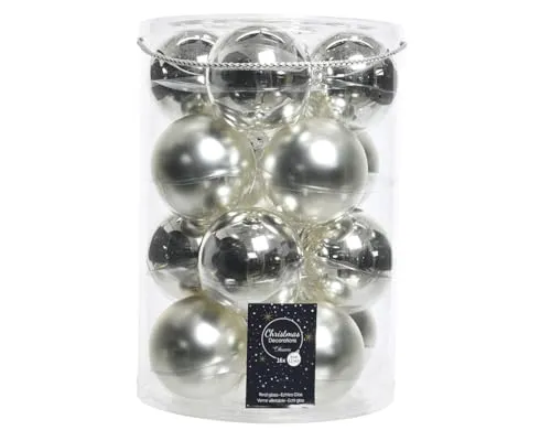 Christbaumkugeln Glas Ø 8 cm silber matt/glänzend 16 Stück - Weihnachtsbaumschmuck, stilvolle Kombination aus matt und glänzend für festliche Akzente am Baum oder als Dekoration für Adventskranz und Tisch.