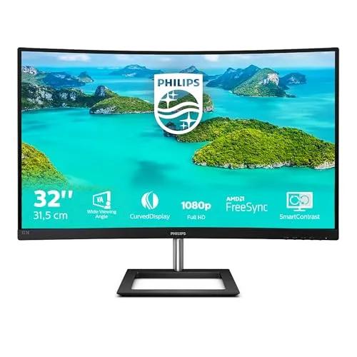 Philips 322E1C 00 - 32 Zoll gewölbter Monitor mit flimmerfreier Technologie und LowBlue-Modus für entspanntes Gaming und Filme genießen