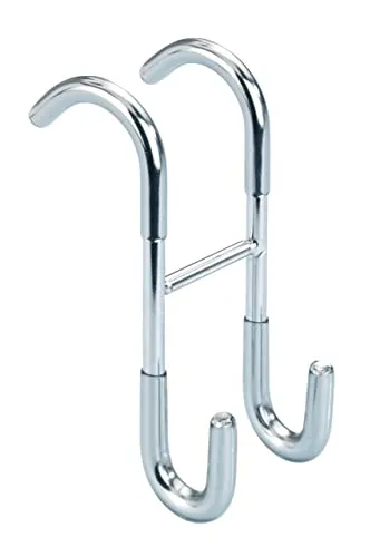 WENKO Duschhaken Taranto, für Duschabzieher und Handtücher, mit 2 Haken, für Bad und WC, aus rostfreiem Edelstahl gefertigt, (B x H x T): 5 x 12 x 7,5 cm, Silber, glänzend