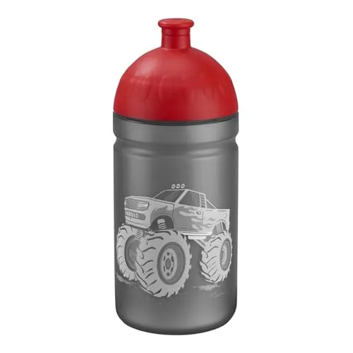 Step by Step Trinkflasche „Monster Truck Rocky“ auslaufsicher, spülmaschinenfest, BPA-frei, für Schule, Kindergarten, heiße und kohlensäurehaltigen Getränke, 0,5L, schwarz - rot