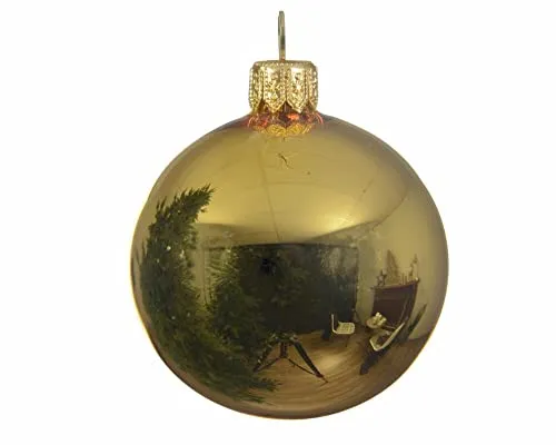 Kaemingk 4-er Set Weihnachtskugel aus Glas in Gold/Glanz 10 cm Christbaumkugeln Baumkugeln Christbaumschmuck glänzend