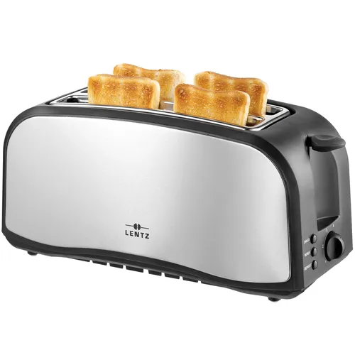 LENTZ 4-Scheiben Langschlitztoaster 1400 Watt - Toaster mit Brötchenaufsatz, Stopp-, Auftau- und Aufwärmfunktion für gleichmäßig perfekt geröstetes Brot