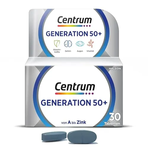Multivitamin - Centrum Generation 50+ – Hochwertiges Nahrungsergänzungsmittel mit Mikronährstoffen – Für Erwachsene ab 50 Jahren – Vitamine, Mineralstoffe, Spurenelemente – 1x 30 Tabletten