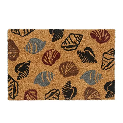 Relaxdays Fußmatte Kokos, Türvorleger mit Muschel-Motiv, 40x60 cm, Innen- & Außenbereich, rutschfeste Schuhmatte, Natur