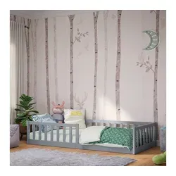 Bellabino Kinderbett Vere mit Rausfallschutz und Lattenrost (hellgrau, Kiefer Massivholz), Bodenbett verfügbar in 80x160 & 90/120/140x200 cm grau